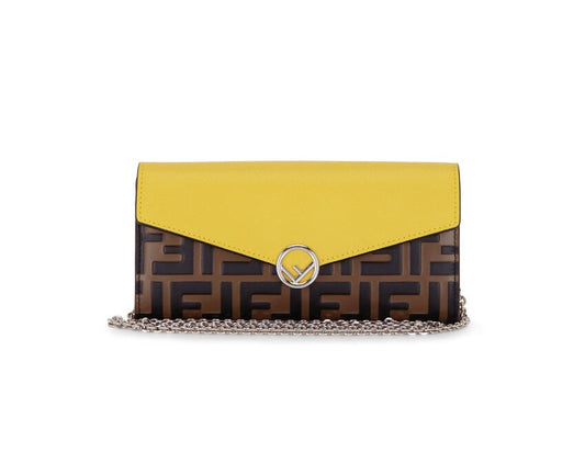 Fendi Continental Wallet with Chain in Yellow Leather