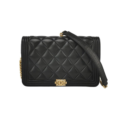 Chanel Wallet on Chain Boy Flap Black Lambskin Leather Gold Hardware