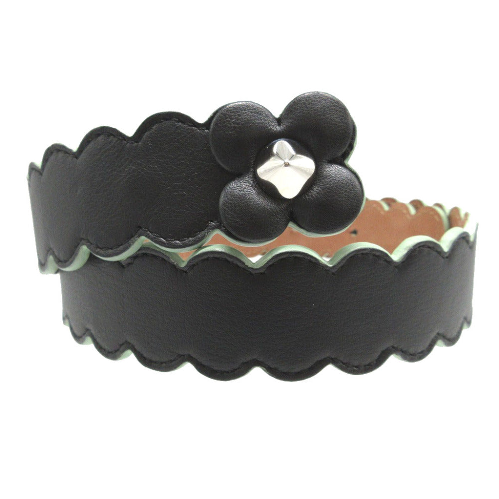 FENDI belt leather black Flower motif unisex(Unisex) 75/30