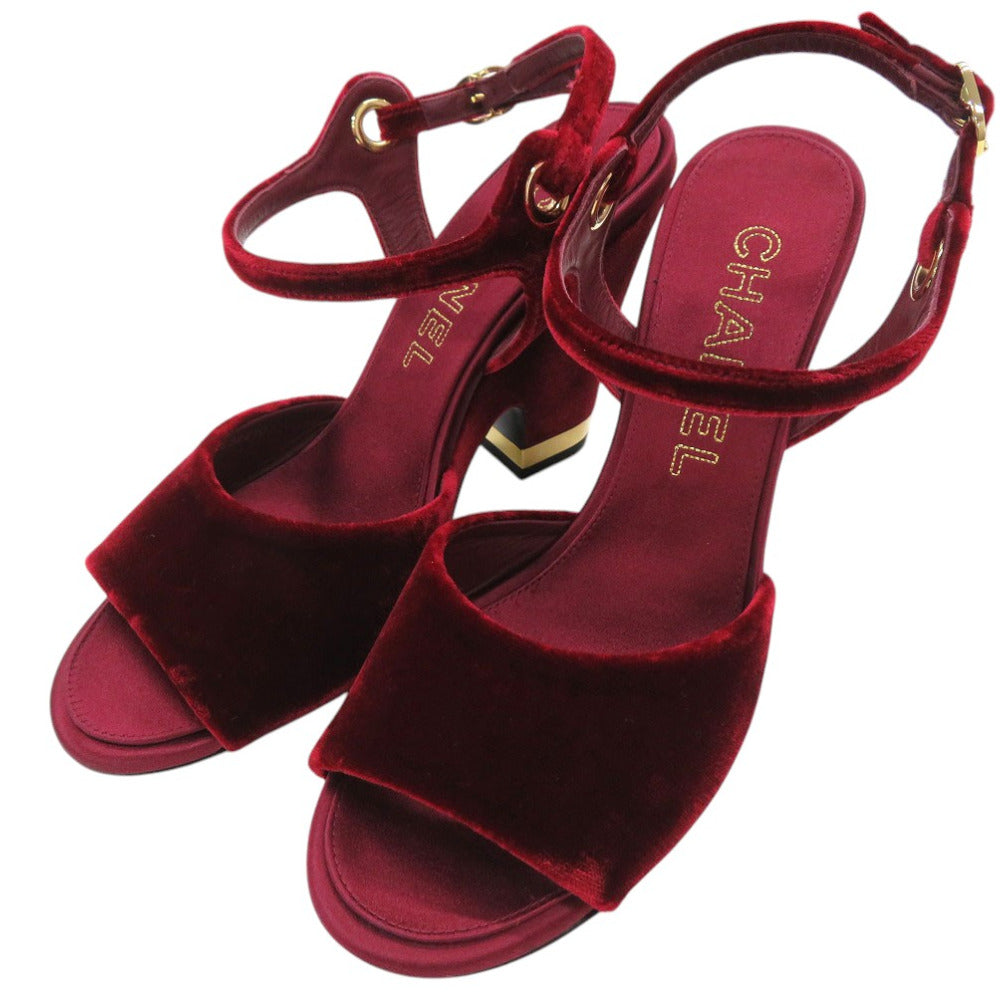 CHANEL Sandals velvet Burgundy Strap chunky heel Women 37 1/2 C
