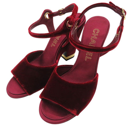 CHANEL Sandals velvet Burgundy Strap chunky heel Women 37 1/2 C