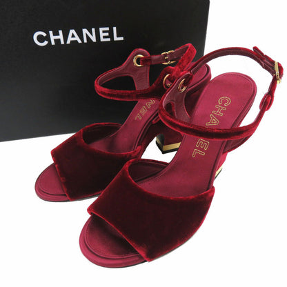 CHANEL Sandals velvet Burgundy Strap chunky heel Women 37 1/2 C