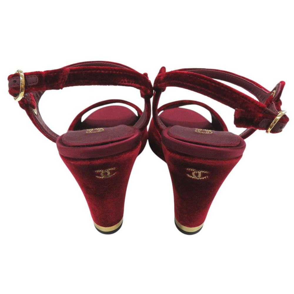 CHANEL Sandals velvet Burgundy Strap chunky heel Women 37 1/2 C