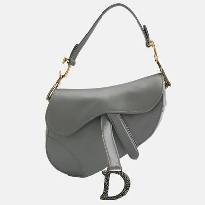 Dior Saddle Mini Silk Blue Grey with Crystal Embedded Buckles