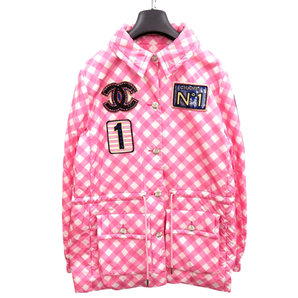 CHANEL Nylon jacket 23C P74093 V65695 Silk, Nylon pink Coat Hoodie Sequins Patch Women 42