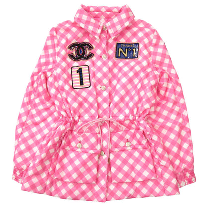 CHANEL Nylon jacket 23C P74093 V65695 Silk, Nylon pink Coat Hoodie Sequins Patch Women 42