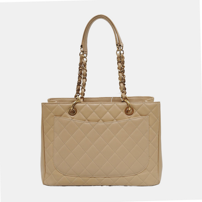 Chanel GST Grand Shopping Tote Beige Caviar Leather GM Gold Hardware