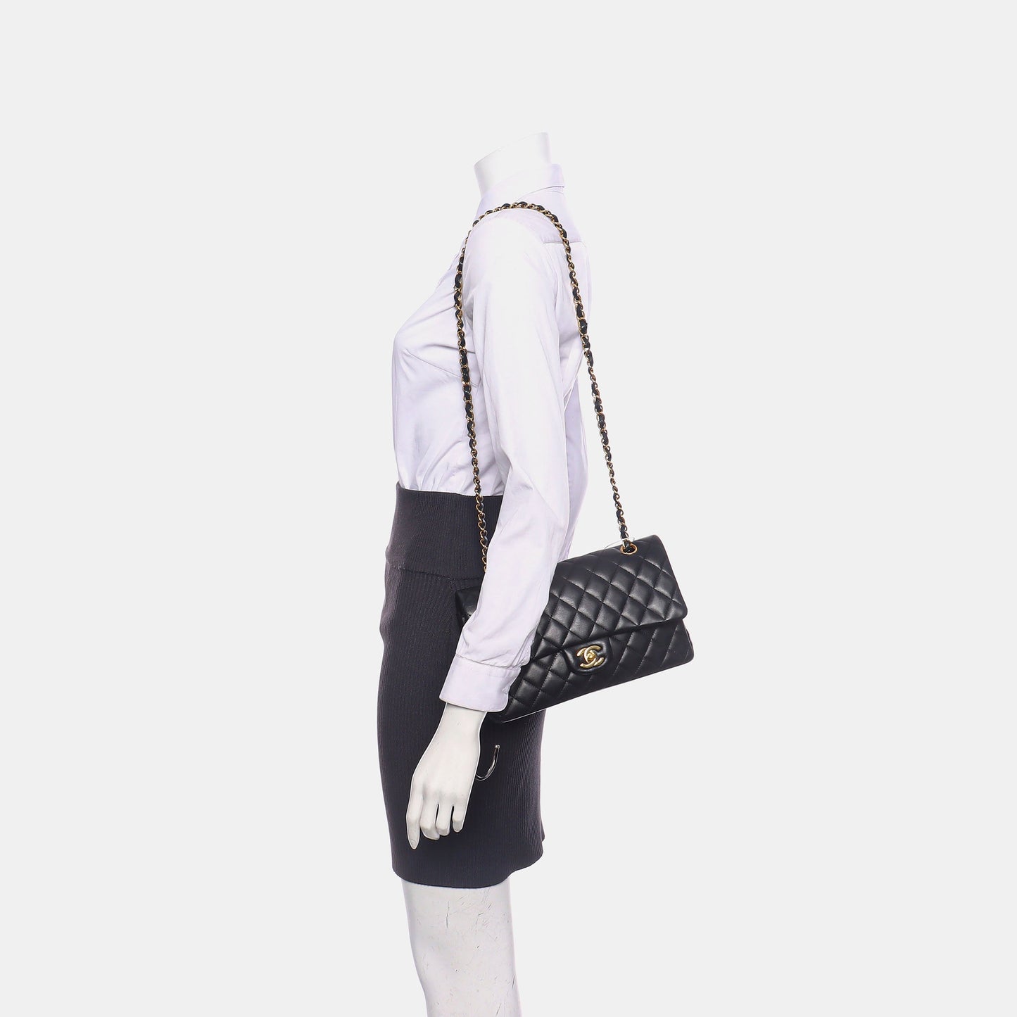 Chanel Timeless Classic Flap Medium Black Lambskin Leather Gold Hardware, 2015-16