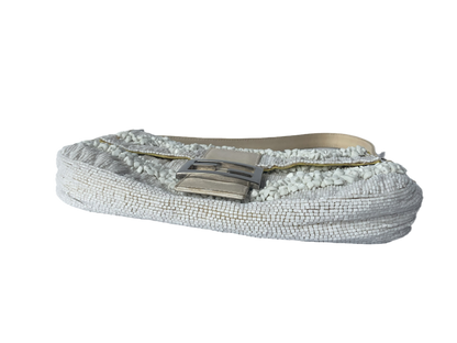 Fendi Baguette White Beaded with Stones in Wave Pattern