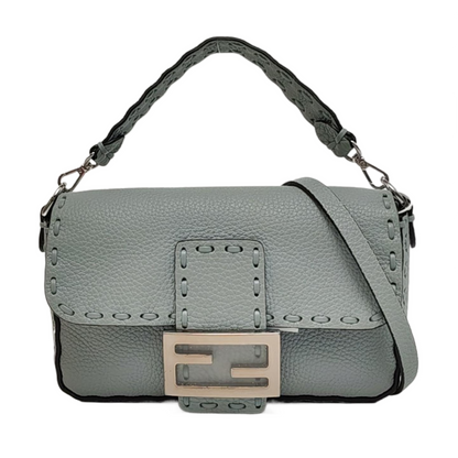 Fendi Baguette Mini Selleria Blue Calfskin Leather Crossbody Bag