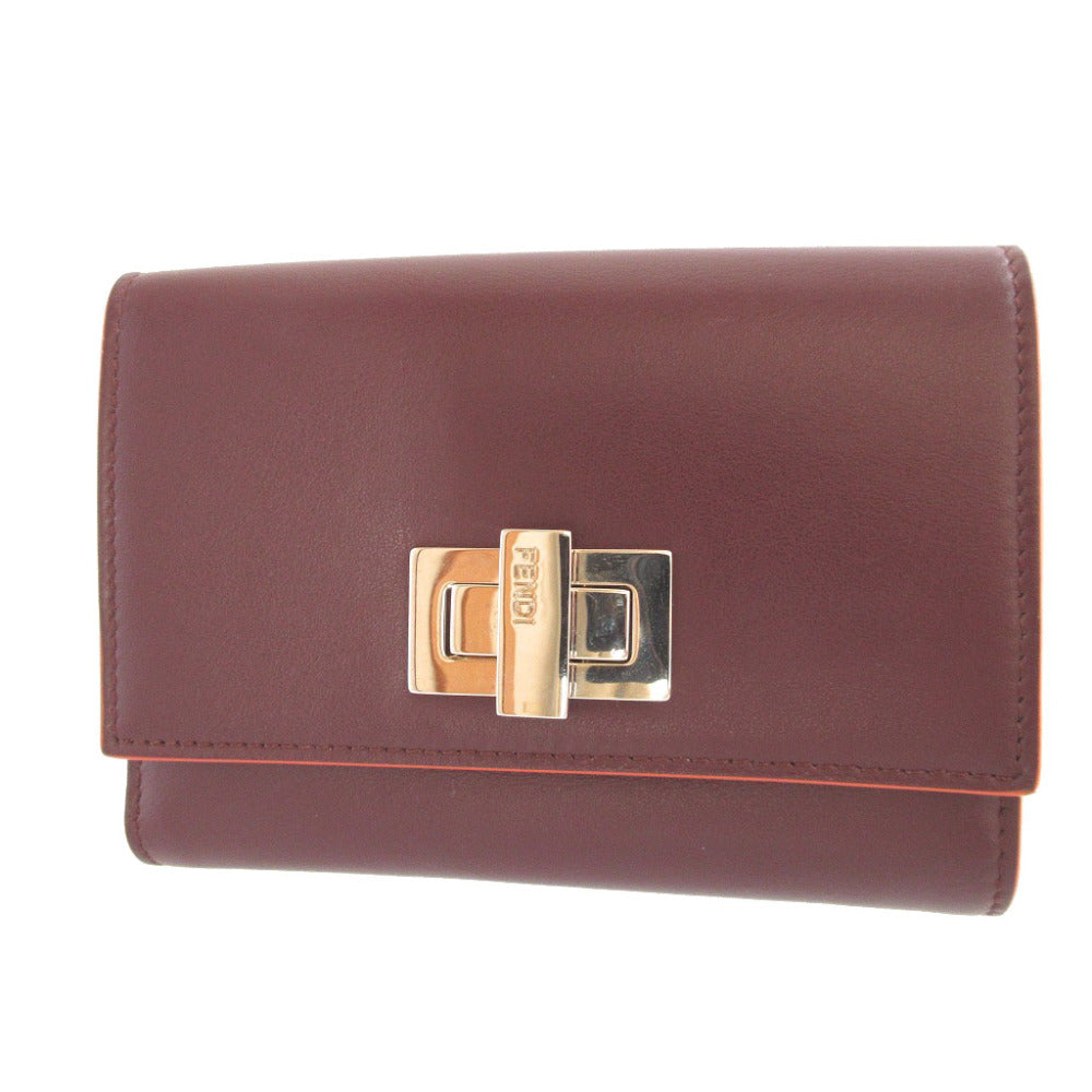 FENDI Bifold Wallet 8M0359 leather Bordeaux W Hook Wallet  Peekaboo unisex(Unisex)