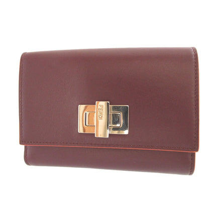 FENDI Bifold Wallet 8M0359 leather Bordeaux W Hook Wallet  Peekaboo unisex(Unisex)