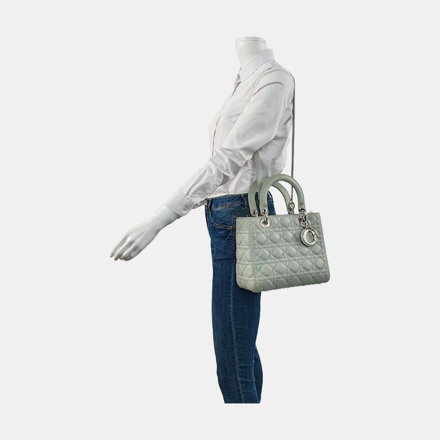 Lady Dior Medium Mint Green Lambskin Leather Silver Hardware