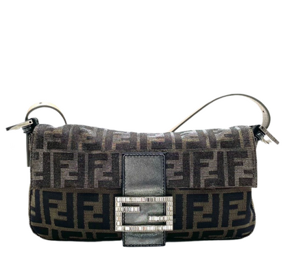 Fendi Baguette Iridescent Brown Zucca Print with Crystal Buckle