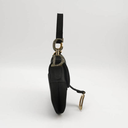 Dior Saddle Mini Silk Handbag Black with crystals