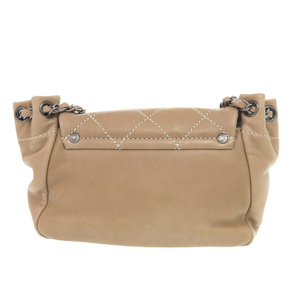 CHANEL Shoulder Bag lambskin beige Wild stitch COCO Mark Chain Shoulder Bag Women