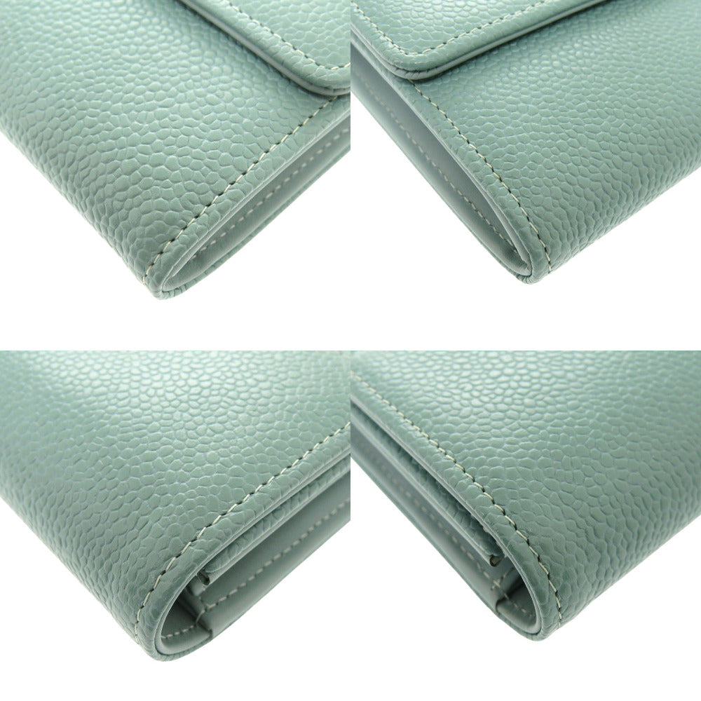 CHANEL Long Wallet Purse Caviar skin Mint green COCO Mark Women