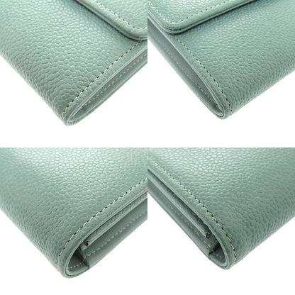 CHANEL Long Wallet Purse Caviar skin Mint green COCO Mark Women