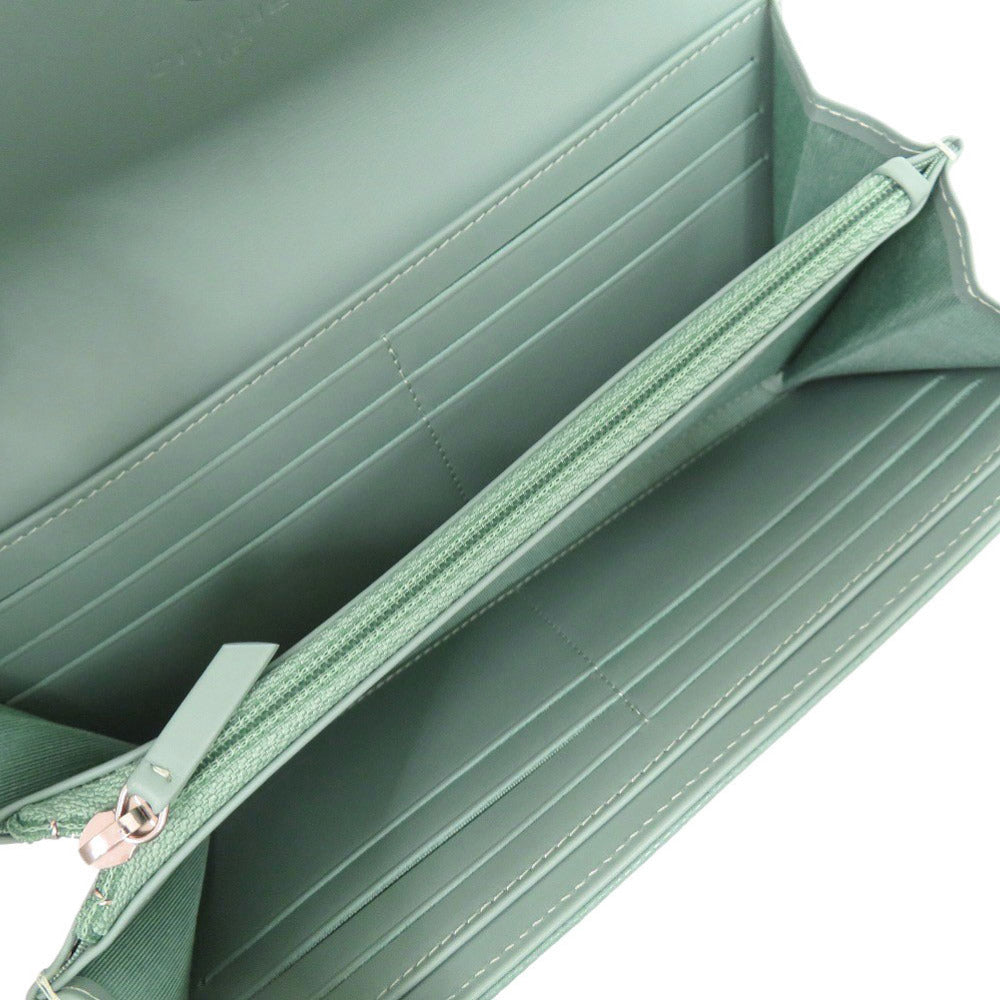 CHANEL Long Wallet Purse Caviar skin Mint green COCO Mark Women