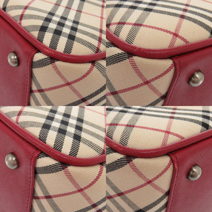 BURBERRY Handbag Leather, Canvas Red Nova Check Women