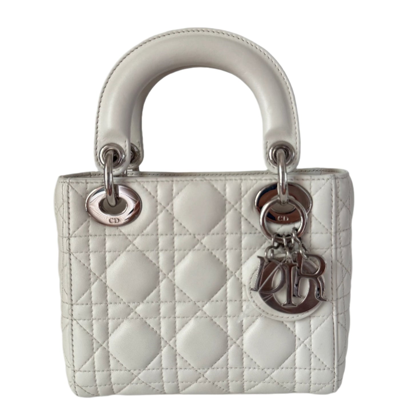 Lady Dior Mini White Lambskin Leather Silver HW Chain Strap 2018