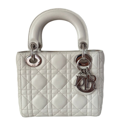 Lady Dior Mini White Lambskin Leather Silver HW Chain Strap 2018