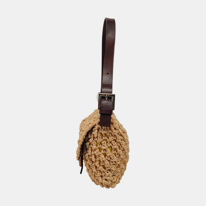 Fendi Baguette Raffia Straw Beige and Brown Leather Shoulder Bag