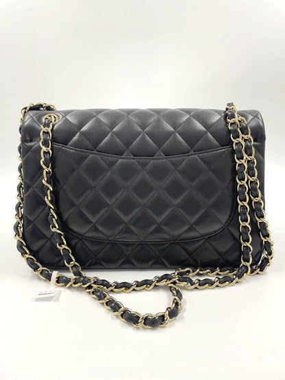 Chanel Classic Flap Jumbo 2012 Black Lambskin Leather Double Flap with Gold Hardware
