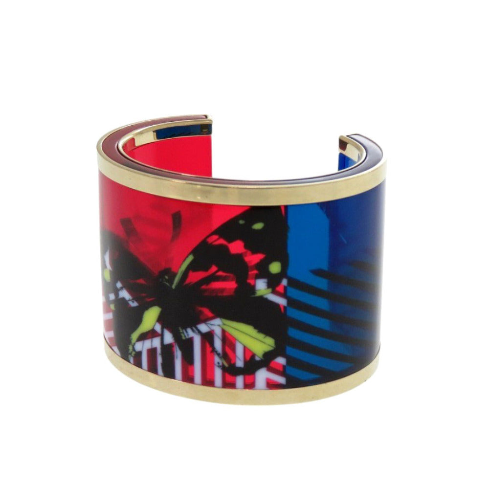 Christian Dior Bangle plastic Red Bracelet Skeleton Butterfly D-Jungle Pop Women
