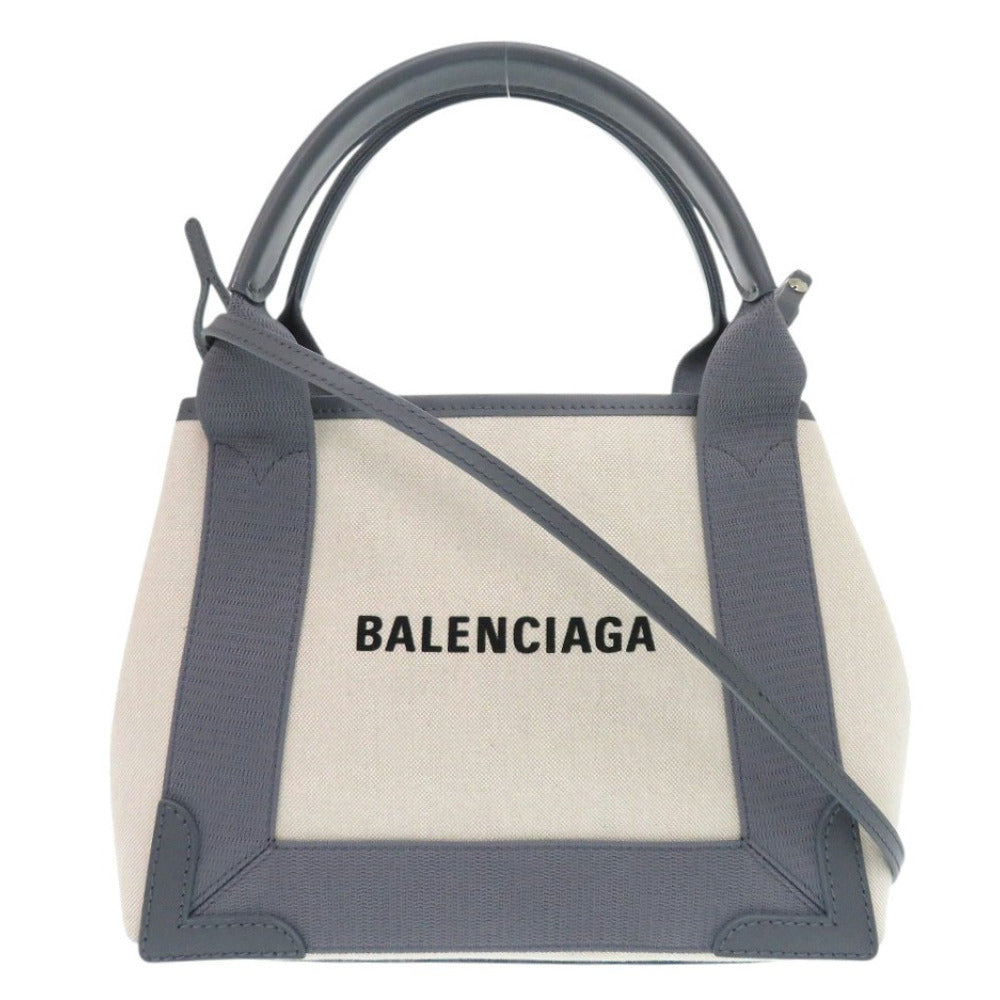 BALENCIAGA Handbag 390346 Canvas, Leather gray Navy Cabas XS Women