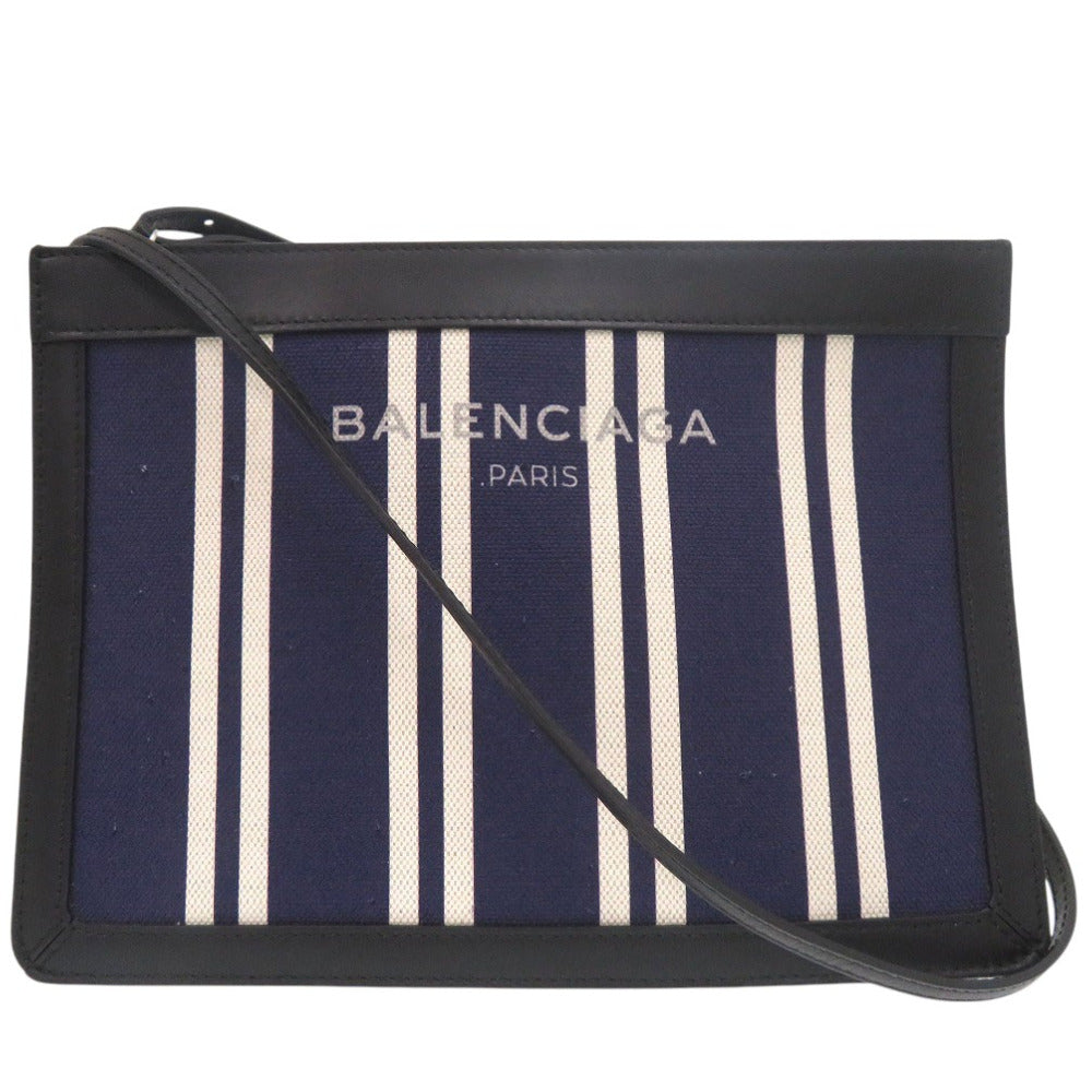 BALENCIAGA Shoulder Bag 339937 canvas Navy Pochette Stripe Women