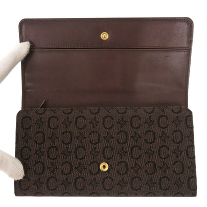 CELINE Long Wallet Purse Canvas, Leather Brown