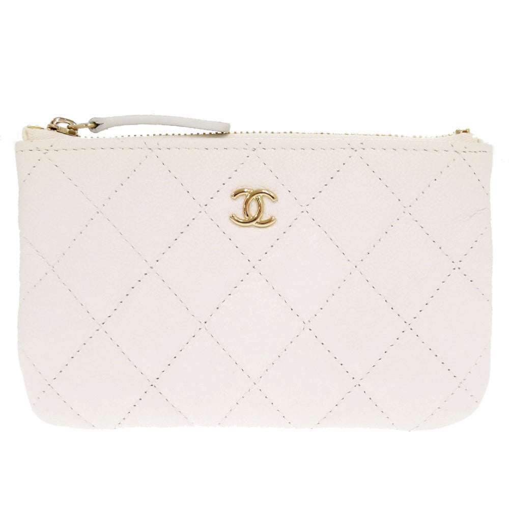 CHANEL Pouch Caviar skin white Matrasse COCO Mark