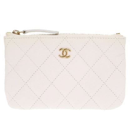 CHANEL Pouch Caviar skin white Matrasse COCO Mark