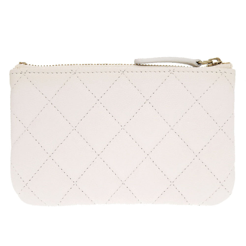 CHANEL Pouch Caviar skin white Matrasse COCO Mark