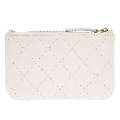 CHANEL Pouch Caviar skin white Matrasse COCO Mark