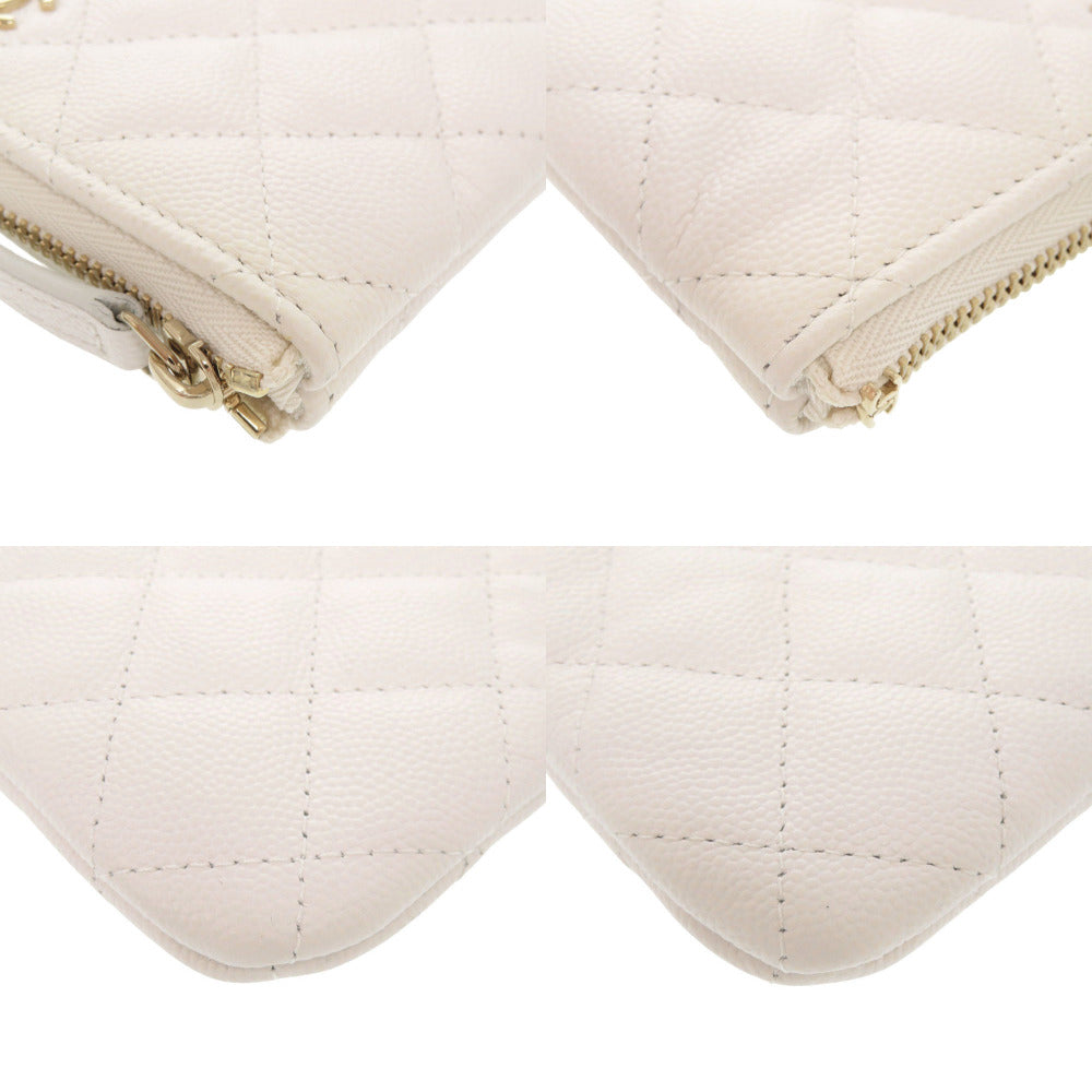 CHANEL Pouch Caviar skin white Matrasse COCO Mark