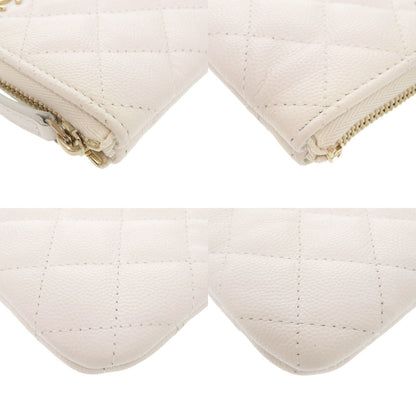 CHANEL Pouch Caviar skin white Matrasse COCO Mark