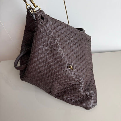 Bottega Veneta Maxi Convertible Tote Dark Chocolate Brown Leather Gold HW 50cm