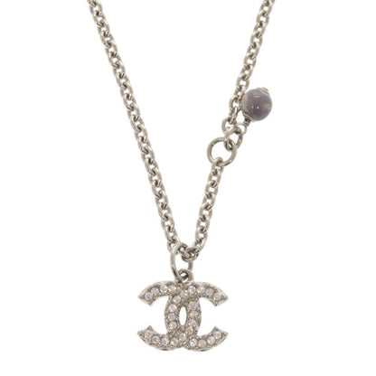 CHANEL Necklace Metal, Rhinestone Silver COCO Mark