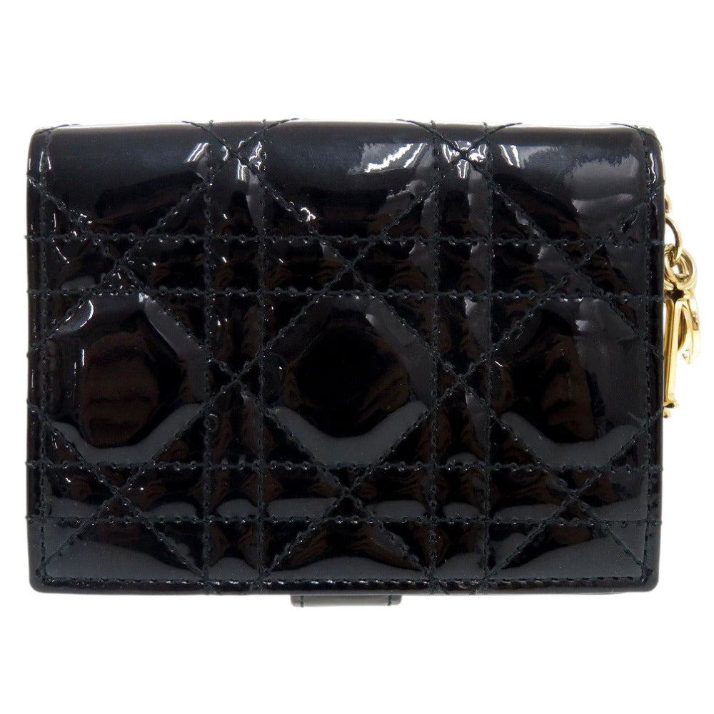 Dior Bifold Wallet Patent Leather, Patent Leather black Cannage logo charm