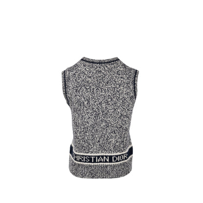 Dior Size 40 V-Neck Sweater Vest Wool/Cashmere Navy/White