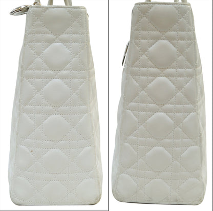 CHRISTIAN DIOR White Lambskin Leather Large Lady Dior Shoulder Bag - FINAL CALL