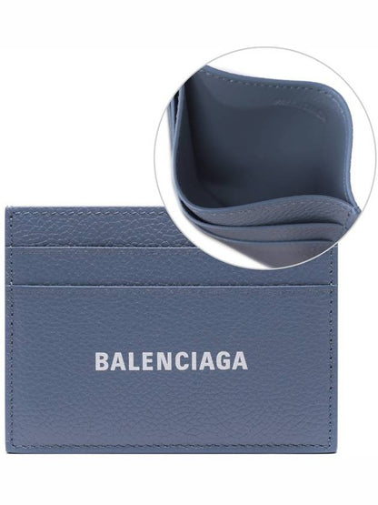 Luxury Balenciaga Trending 2025 Logo Calfskin Card Wallet Blue