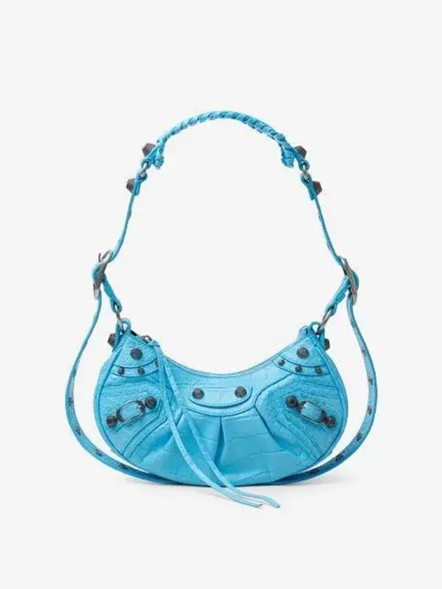 Luxury Balenciaga Trending 2025 Le Cagole XS  Crocodile Embossed Shoulder Bag Blue Sky