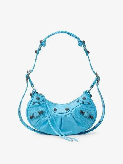 Luxury Balenciaga Trending 2025 Le Cagole XS  Crocodile Embossed Shoulder Bag Blue Sky