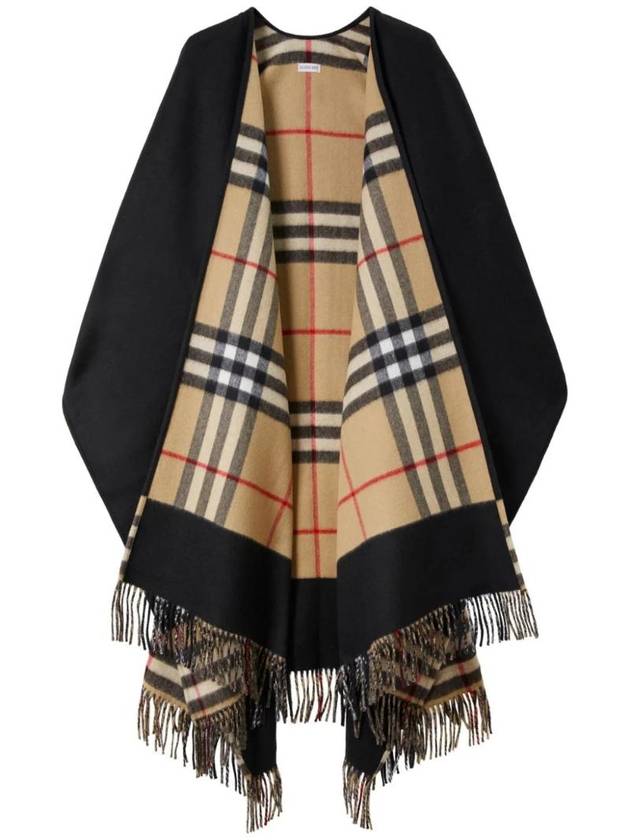 Luxury Burberry Vintage Check Pattern Wool Cashmere Cape Black