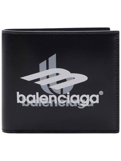 Luxury Balenciaga Trending 2025 Logo Print Leather Half Wallet Black