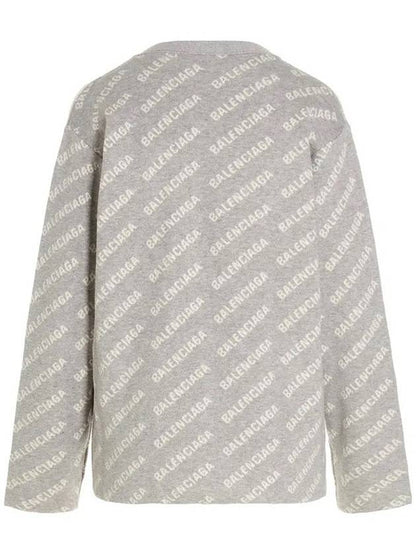 Luxury Balenciaga Trending 2025 wool over logo pattern cardigan Grey