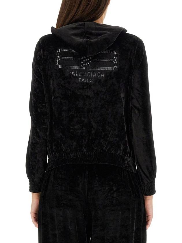Luxury Balenciaga Trending 2025 Women's BB Paris Strass Velvet  Zip-Up Hoodie Black